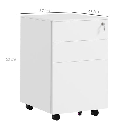 3-Drawer Vertical Steel Filing Cabinet with Lock, Pencil Tray & Adjustable Hanging Bar for A4 & Letter - White