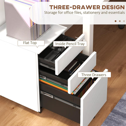 3-Drawer Vertical Steel Filing Cabinet with Lock, Pencil Tray & Adjustable Hanging Bar for A4 & Letter - White