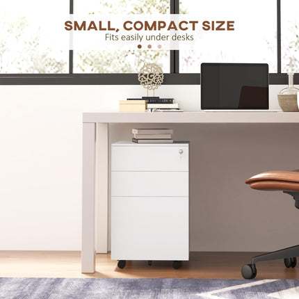3-Drawer Vertical Steel Filing Cabinet with Lock, Pencil Tray & Adjustable Hanging Bar for A4 & Letter - White