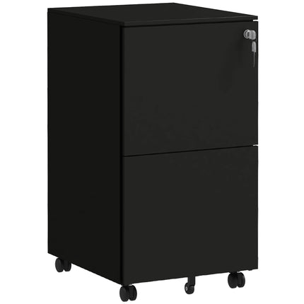 2 Drawer Mobile Steel Filing Cabinet with Lock - Black