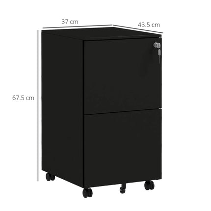 2 Drawer Mobile Steel Filing Cabinet with Lock - Black