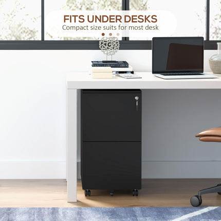 2 Drawer Mobile Steel Filing Cabinet with Lock - Black