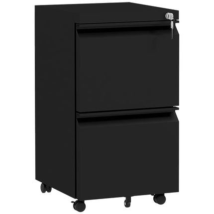 2 Drawer Lockable Mobile Filing Cabinet with Adjustable Hanging Bar - Black