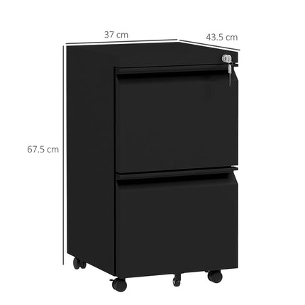2 Drawer Lockable Mobile Filing Cabinet with Adjustable Hanging Bar - Black