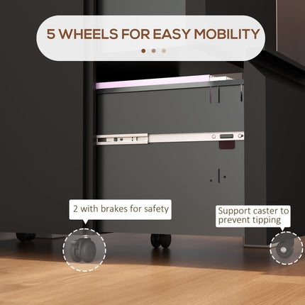 2 Drawer Lockable Mobile Filing Cabinet with Adjustable Hanging Bar - Black