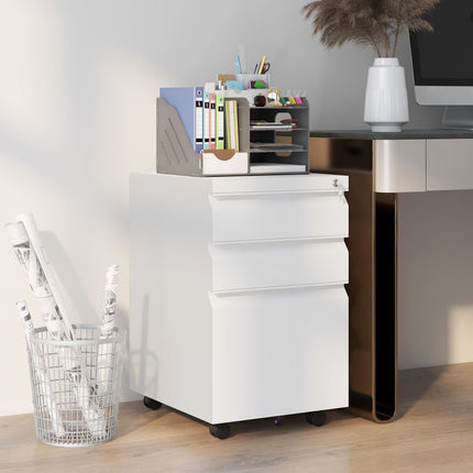 3-Drawer Filing Cabinet with Lock, Mobile Steel File Cabinet for A4, Legal and L