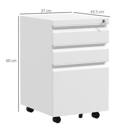 3-Drawer Filing Cabinet with Lock, Mobile Steel File Cabinet for A4, Legal and L