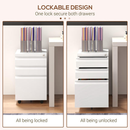 3-Drawer Filing Cabinet with Lock, Mobile Steel File Cabinet for A4, Legal and L