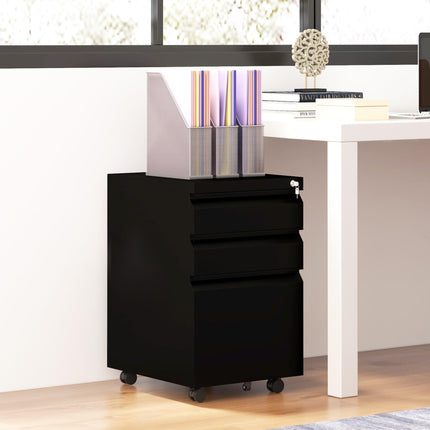 3-Drawer Lockable Mobile Filing Cabinet with Pencil Tray and Adjustable Hanging Bar for A4, Legal Size - Black