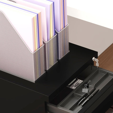 3-Drawer Lockable Mobile Filing Cabinet with Pencil Tray and Adjustable Hanging Bar for A4, Legal Size - Black