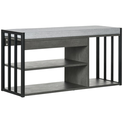 Upholstered Shoe Storage Bench with 3 Open Shelves and Seat for Entryway - Grey