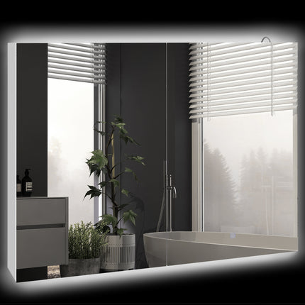 Modern Bathroom Mirror Cabinet with Adjustable Shelves and USB Charging - White