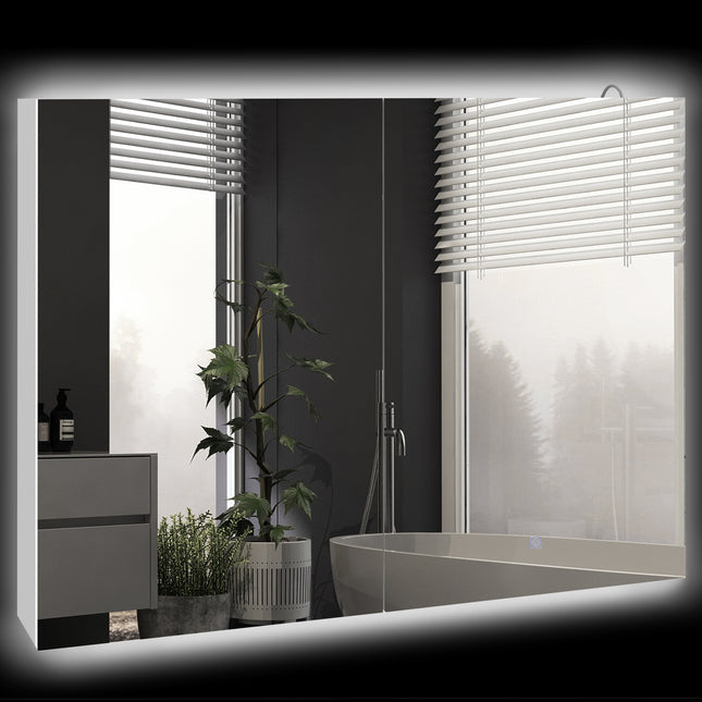 Modern Bathroom Mirror Cabinet with Adjustable Shelves and USB Charging - White
