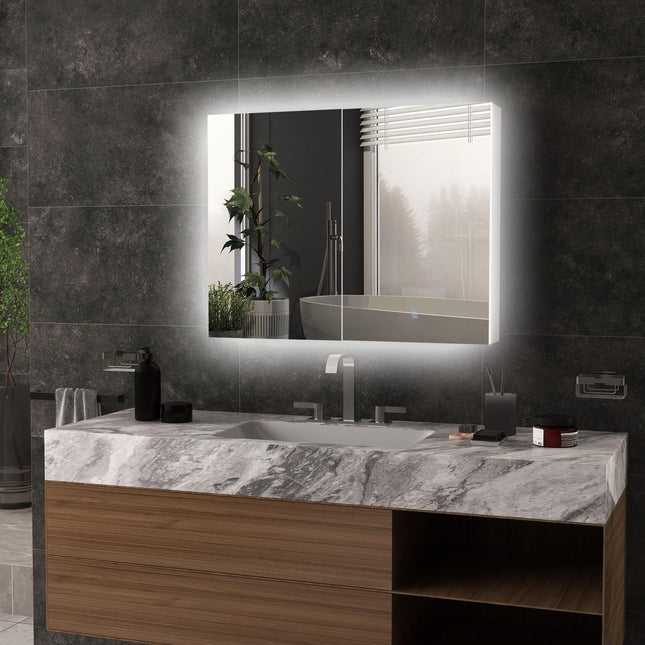 Modern Bathroom Mirror Cabinet with Adjustable Shelves and USB Charging - White