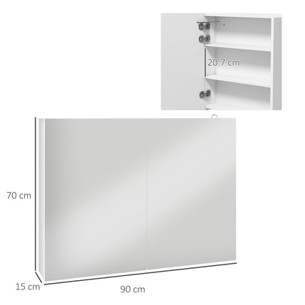 Modern Bathroom Mirror Cabinet with Adjustable Shelves and USB Charging - White