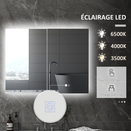 Modern Bathroom Mirror Cabinet with Adjustable Shelves and USB Charging - White