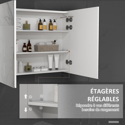 Modern Bathroom Mirror Cabinet with Adjustable Shelves and USB Charging - White