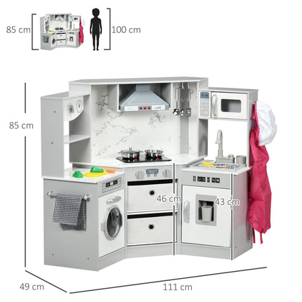 Toy Kitchen with Running Water, Lights, Sounds, Apron & Chef Hat, Water Dispenser for Ages 3-6 - Grey