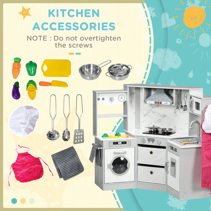 Toy Kitchen with Running Water, Lights, Sounds, Apron & Chef Hat, Water Dispenser for Ages 3-6 - Grey