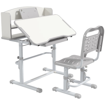 Height Adjustable Kids Study Table and Chair Set with Storage Shelf - Grey