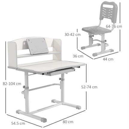 Height Adjustable Kids Study Table and Chair Set with Storage Shelf - Grey