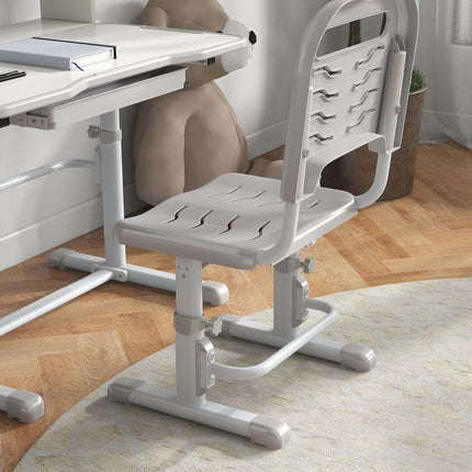 Height Adjustable Kids Study Table and Chair Set with Storage Shelf - Grey