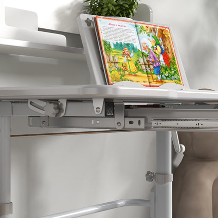 Height Adjustable Kids Study Table and Chair Set with Storage Shelf - Grey