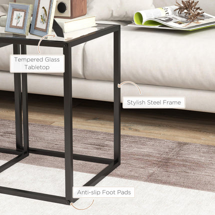 Nesting Tables Set of 2 with Tempered Glass Top and Steel Frame - Black