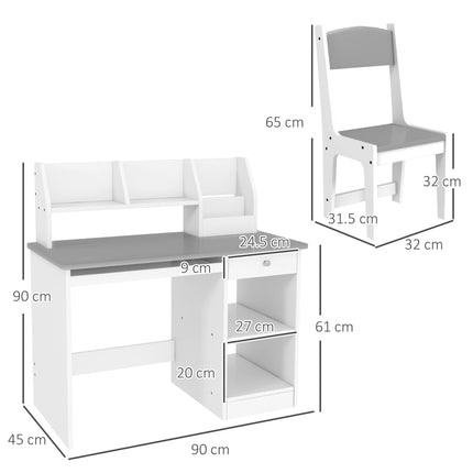 Kids 2 Piece Desk and Chair Set with Storage - Grey