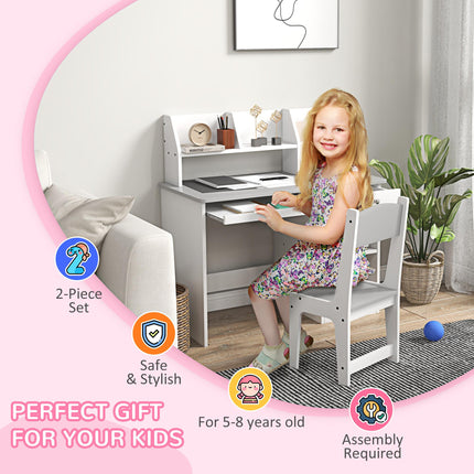 Kids 2 Piece Desk and Chair Set with Storage - Grey