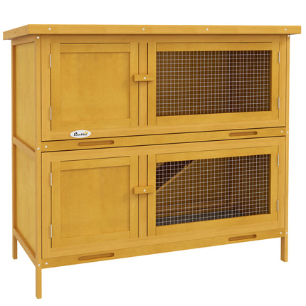 Two-Tier Rabbit Hutch for 1-2 Rabbits with Removable Trays - Brown