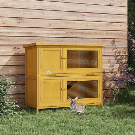 Two-Tier Rabbit Hutch for 1-2 Rabbits with Removable Trays - Brown
