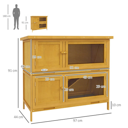 Two-Tier Rabbit Hutch for 1-2 Rabbits with Removable Trays - Brown