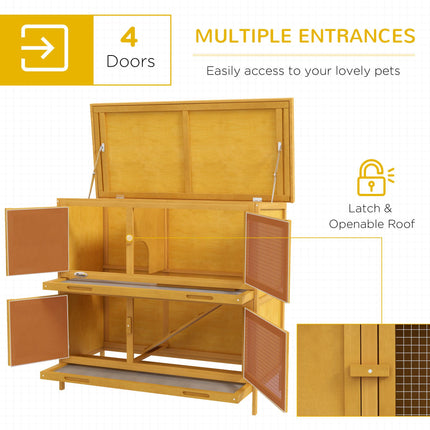 Two-Tier Rabbit Hutch for 1-2 Rabbits with Removable Trays - Brown