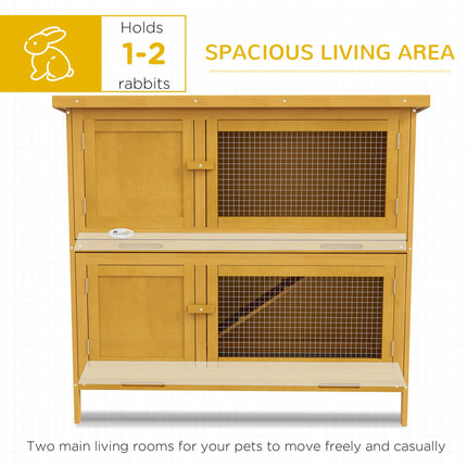Two-Tier Rabbit Hutch for 1-2 Rabbits with Removable Trays - Brown