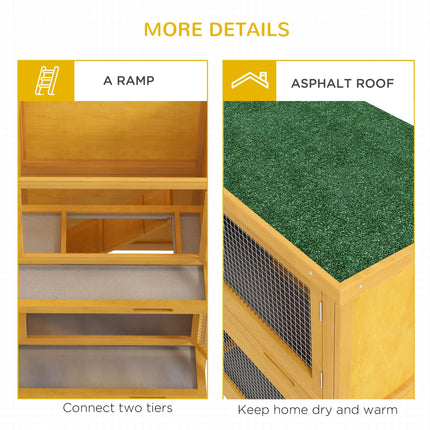 Two-Tier Rabbit Hutch for 1-2 Rabbits with Removable Trays - Brown