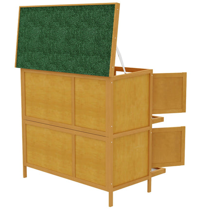 Two-Tier Rabbit Hutch for 1-2 Rabbits with Removable Trays - Brown