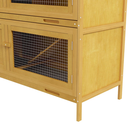Two-Tier Rabbit Hutch for 1-2 Rabbits with Removable Trays - Brown