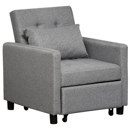 3-in-1 Convertible Sleeper Chair Bed with Adjustable Backrest, Pillow & Footrest - Grey