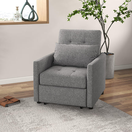 3-in-1 Convertible Sleeper Chair Bed with Adjustable Backrest, Pillow & Footrest - Grey