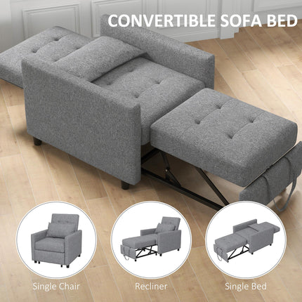 3-in-1 Convertible Sleeper Chair Bed with Adjustable Backrest, Pillow & Footrest - Grey