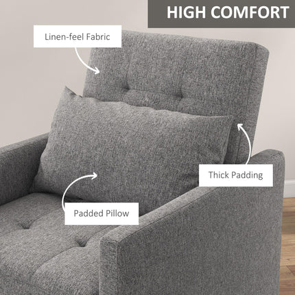 3-in-1 Convertible Sleeper Chair Bed with Adjustable Backrest, Pillow & Footrest - Grey