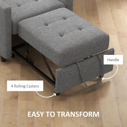 3-in-1 Convertible Sleeper Chair Bed with Adjustable Backrest, Pillow & Footrest - Grey