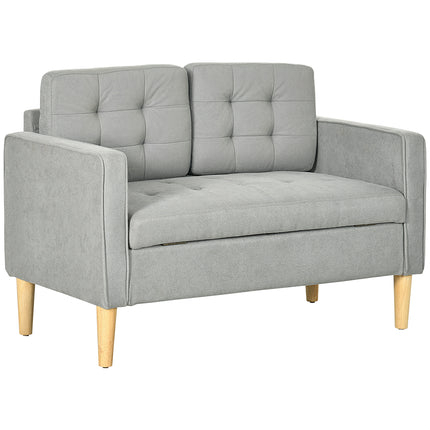 Modern 2 Seater Loveseat Sofa with Hidden Storage and Tufted Cotton Upholstery - Light Grey