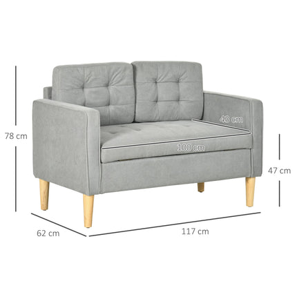 Modern 2 Seater Loveseat Sofa with Hidden Storage and Tufted Cotton Upholstery - Light Grey