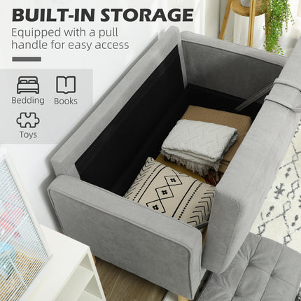 Modern 2 Seater Loveseat Sofa with Hidden Storage and Tufted Cotton Upholstery - Light Grey