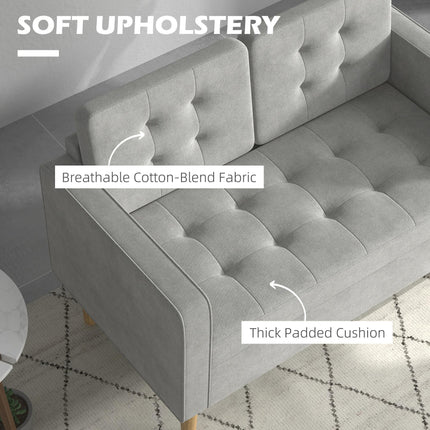 Modern 2 Seater Loveseat Sofa with Hidden Storage and Tufted Cotton Upholstery - Light Grey