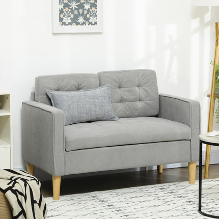 Modern 2 Seater Loveseat Sofa with Hidden Storage and Tufted Cotton Upholstery - Light Grey