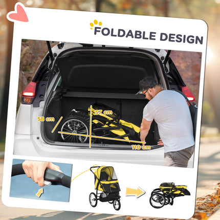 Foldable Pet Stroller Jogger for Small & Medium Dogs with Adjustable Canopy & 3 Large Wheels - Yellow