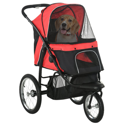 Foldable Pet Stroller Jogger for Small & Medium Dogs with Adjustable Canopy & 3 Large Wheels - Red